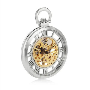 Mechanical Skeleton Open Face Silver Pocket Watch-TruClothing