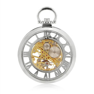 Mechanical Skeleton Open Face Silver Pocket Watch-TruClothing