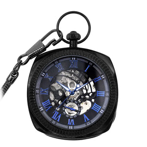 Mechanical Skeleton Open Face Square Pocket Watch-TruClothing