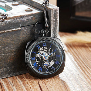 Mechanical Skeleton Open Face Square Pocket Watch-TruClothing
