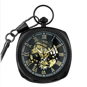 Mechanical Skeleton Open Face Square Pocket Watch-TruClothing