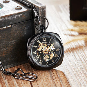 Mechanical Skeleton Open Face Square Pocket Watch-TruClothing