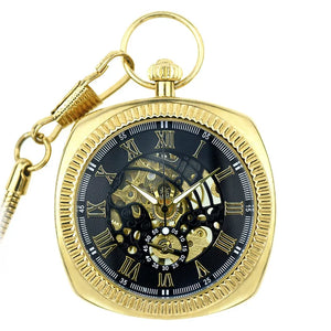 Mechanical Skeleton Open Face Square Pocket Watch-TruClothing