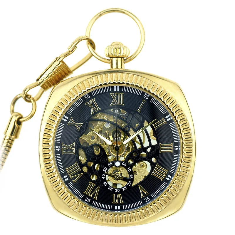 Mechanical Skeleton Open Face Square Pocket Watch-TruClothing