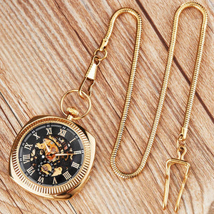 Mechanical Skeleton Open Face Square Pocket Watch-TruClothing