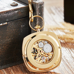 Mechanical Skeleton Open Face Square Pocket Watch-TruClothing