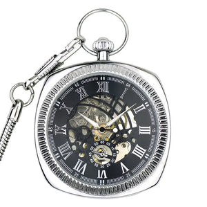 Mechanical Skeleton Open Face Square Pocket Watch-TruClothing