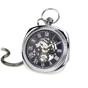 Mechanical Skeleton Open Face Square Pocket Watch-TruClothing