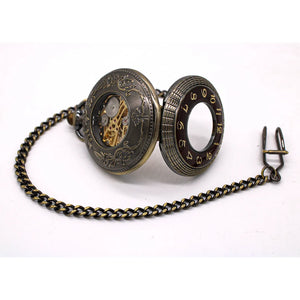 Mechanical Skeleton Wooden Half Hunter Pocket Watch-TruClothing