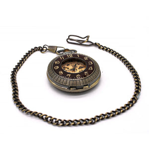 Mechanical Skeleton Wooden Half Hunter Pocket Watch-TruClothing