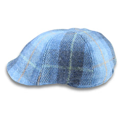Gorra de pico de pato a cuadros azules de tweed 100% lana para hombre