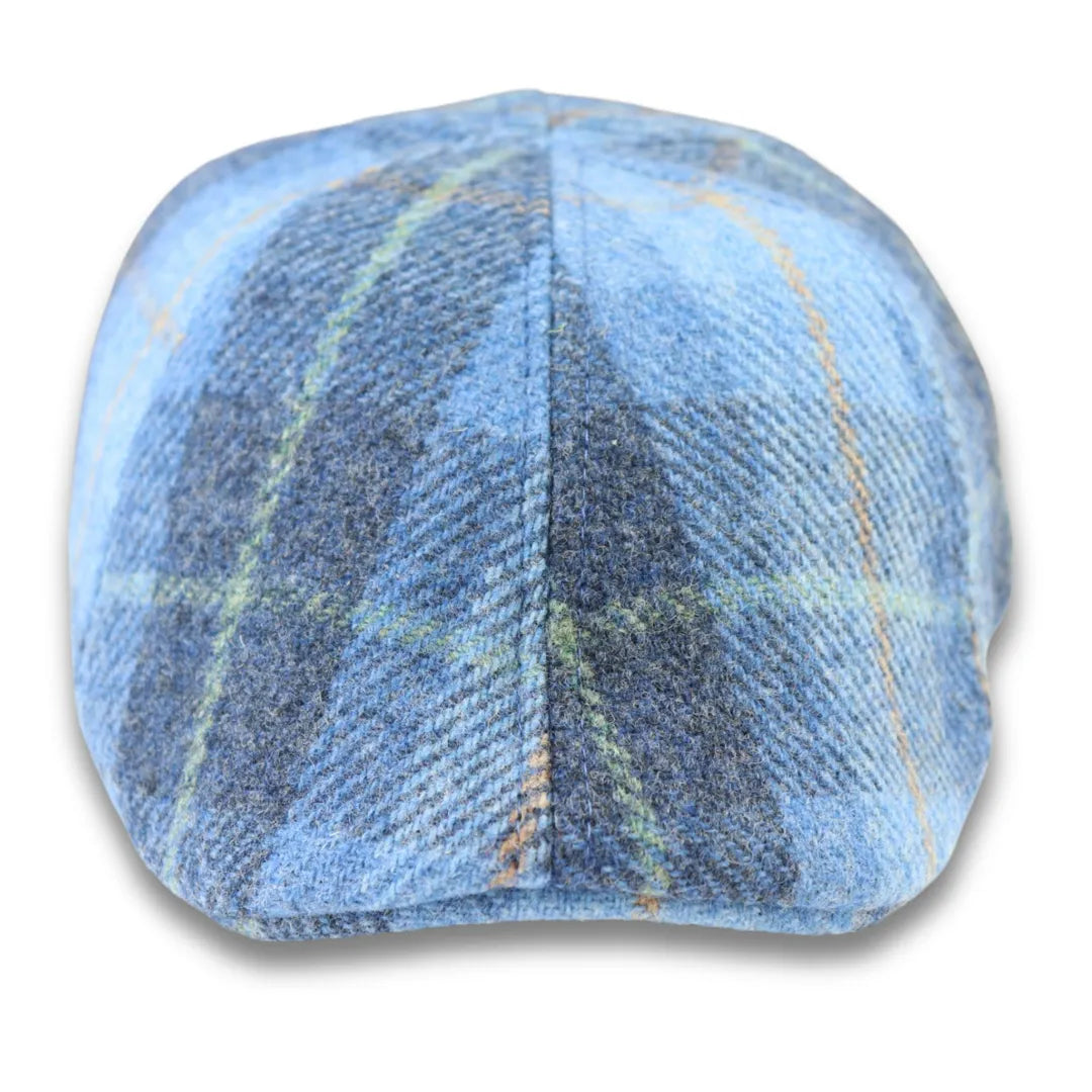 Gorra de pico de pato a cuadros azules de tweed 100% lana para hombre