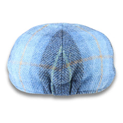 Blau karierte Duckbill-Mütze aus 100 % Woll-Tweed für Herren