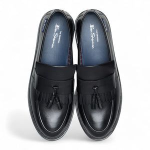 Men's Black Leather Chunky Sole Tassel Loafer Shoes