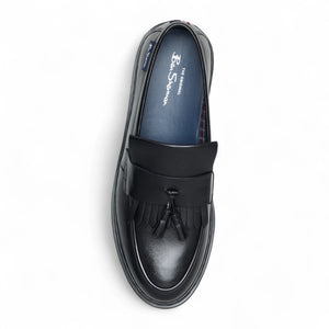Men's Black Leather Chunky Sole Tassel Loafer Shoes