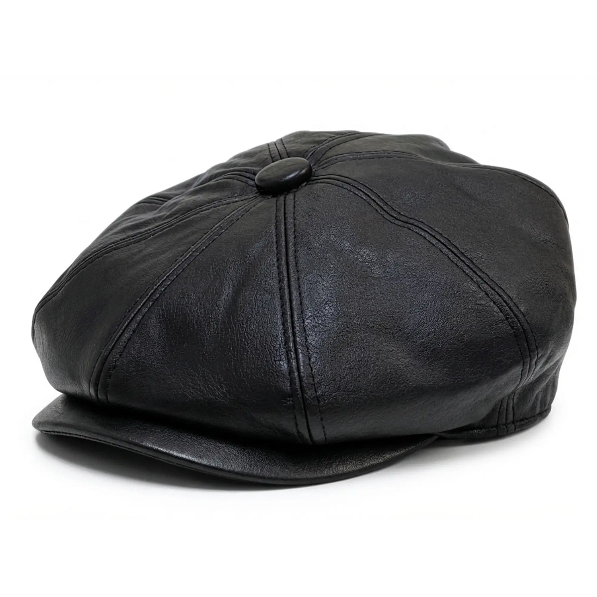 Gorra de hombre estilo repartidor retro 8 paneles piel sintética negra