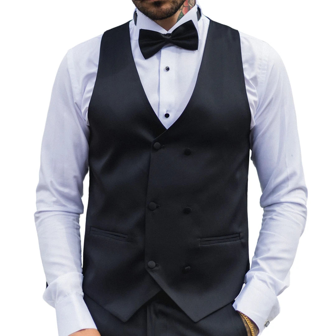 Gilet pour homme veston noir à veston croisé style costume de soirée habillé coupe ajustée