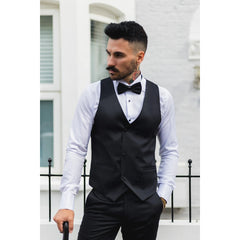 Men's Black Satin Double Breasted Waistcoat Black Tie Dinner Vest