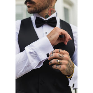 Men's Black Satin Double Breasted Waistcoat Black Tie Dinner Vest-TruClothing