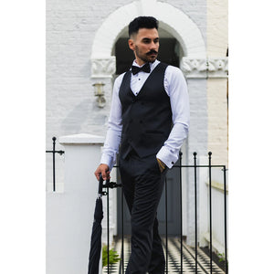 Men's Black Satin Double Breasted Waistcoat Black Tie Dinner Vest-TruClothing
