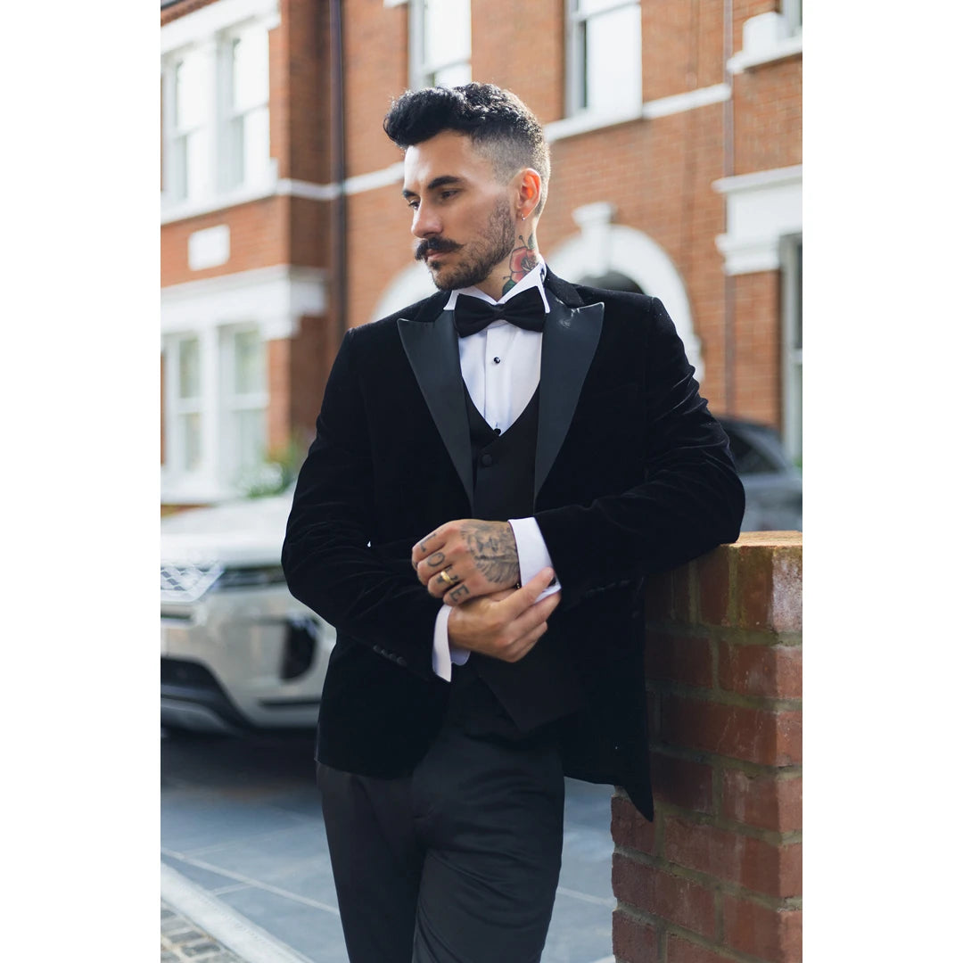 Men's Black Velvet Tux Blazer Satin Lapels Dinner Wedding Prom Black Tie