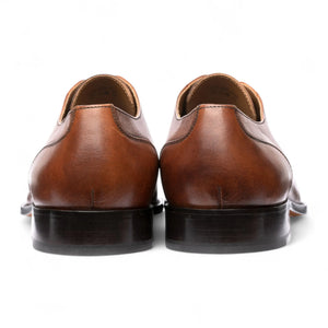 Men's Brown Plain Leather Cap-Toe Derby Shoes