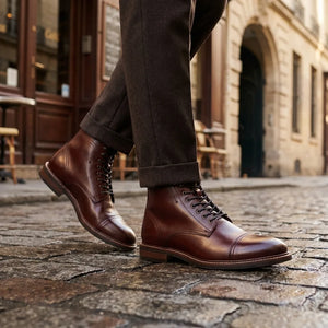 Botines Balmoral con puntera de hombre piel burdeos