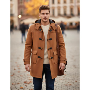 Men's Classic Toggle Fastener Hooded Duffle Coat-TruClothing