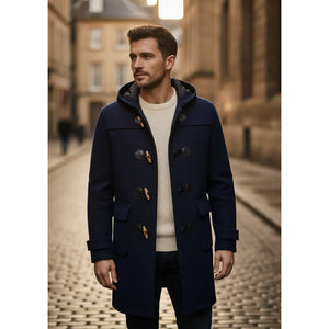 Men's Classic Toggle Fastener Hooded Duffle Coat-TruClothing