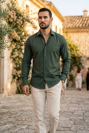 Men's Forest Green Double Cuff Oxford Shirt