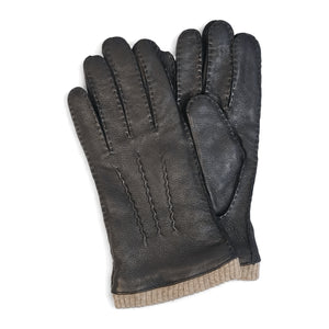 Mănuși pentru bărbați din piele naturală căptușite cu lână cu manșetă tricotată cu nervuri - Negru - Infinity Leather - 9