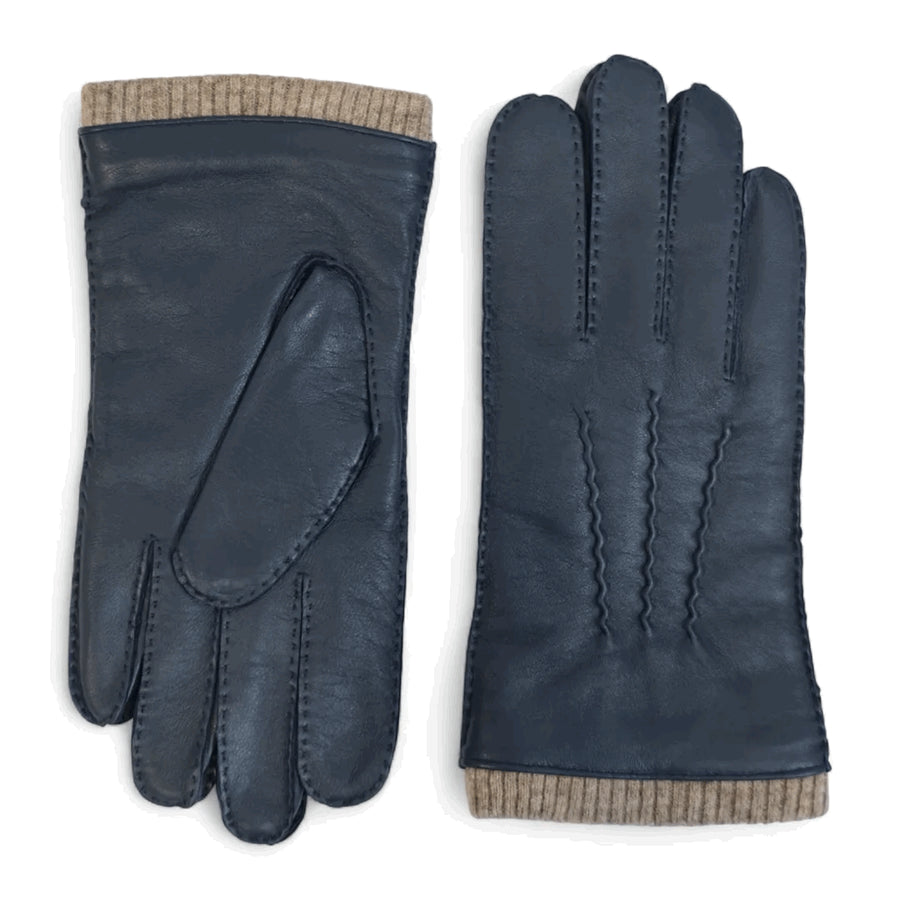 Men’s Genuine Leather Wool Lined Ribbed Knit Cuff Gloves-TruClothing