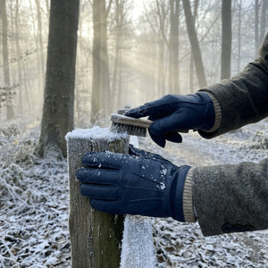 Mănuși pentru bărbați din piele naturală căptușite cu lână cu manșetă tricotată cu nervuri - Bleumarin - Infinity Leather - 2