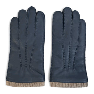 Mănuși pentru bărbați din piele naturală căptușite cu lână cu manșetă tricotată cu nervuri - Bleumarin - Infinity Leather - 3