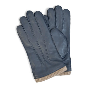 Mănuși pentru bărbați din piele naturală căptușite cu lână cu manșetă tricotată cu nervuri - Bleumarin - Infinity Leather - 4