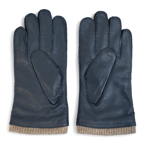 Mănuși pentru bărbați din piele naturală căptușite cu lână cu manșetă tricotată cu nervuri - Bleumarin - Infinity Leather - 5