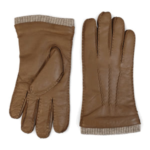 Mănuși pentru bărbați din piele naturală căptușite cu lână cu manșetă tricotată cu nervuri - Bej - Infinity Leather - 11