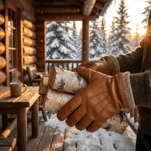 Mănuși pentru bărbați din piele naturală căptușite cu lână cu manșetă tricotată cu nervuri - Bej - Infinity Leather - 12
