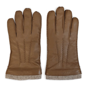 Mănuși pentru bărbați din piele naturală căptușite cu lână cu manșetă tricotată cu nervuri - Bej - Infinity Leather - 13