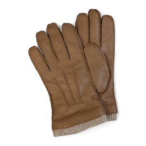 Mănuși pentru bărbați din piele naturală căptușite cu lână cu manșetă tricotată cu nervuri - Bej - Infinity Leather - 14