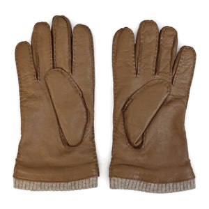 Mănuși pentru bărbați din piele naturală căptușite cu lână cu manșetă tricotată cu nervuri - Bej - Infinity Leather - 15