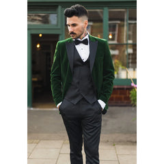 STZ58 - Men's Green Velvet Tux Blazer Waistcoat and Trousers