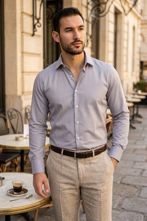 Men's Grey Double Cuff Oxford Shirt