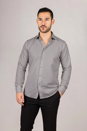 Men's Grey Double Cuff Oxford Shirt