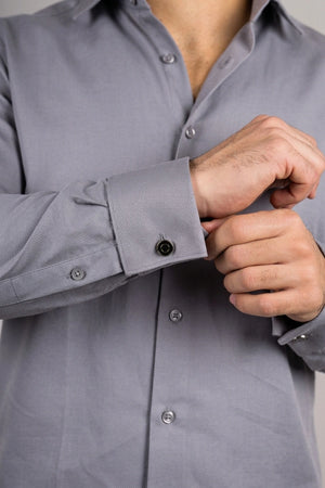 Men's Grey Double Cuff Oxford Shirt