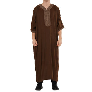 Men's Half Sleeve Embroidery Moroccan Thobe-TruClothing