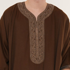 Men's Half Sleeve Embroidery Moroccan Thobe-TruClothing