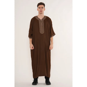 Men's Half Sleeve Embroidery Moroccan Thobe-TruClothing