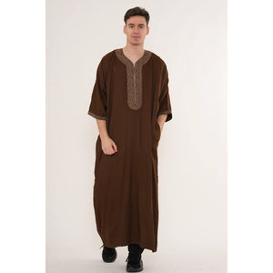 Men's Half Sleeve Embroidery Moroccan Thobe-TruClothing