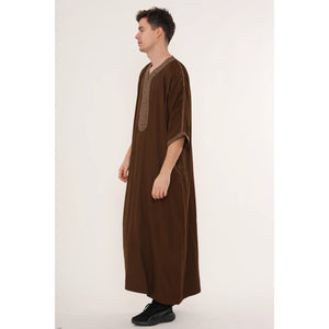 Men's Half Sleeve Embroidery Moroccan Thobe-TruClothing